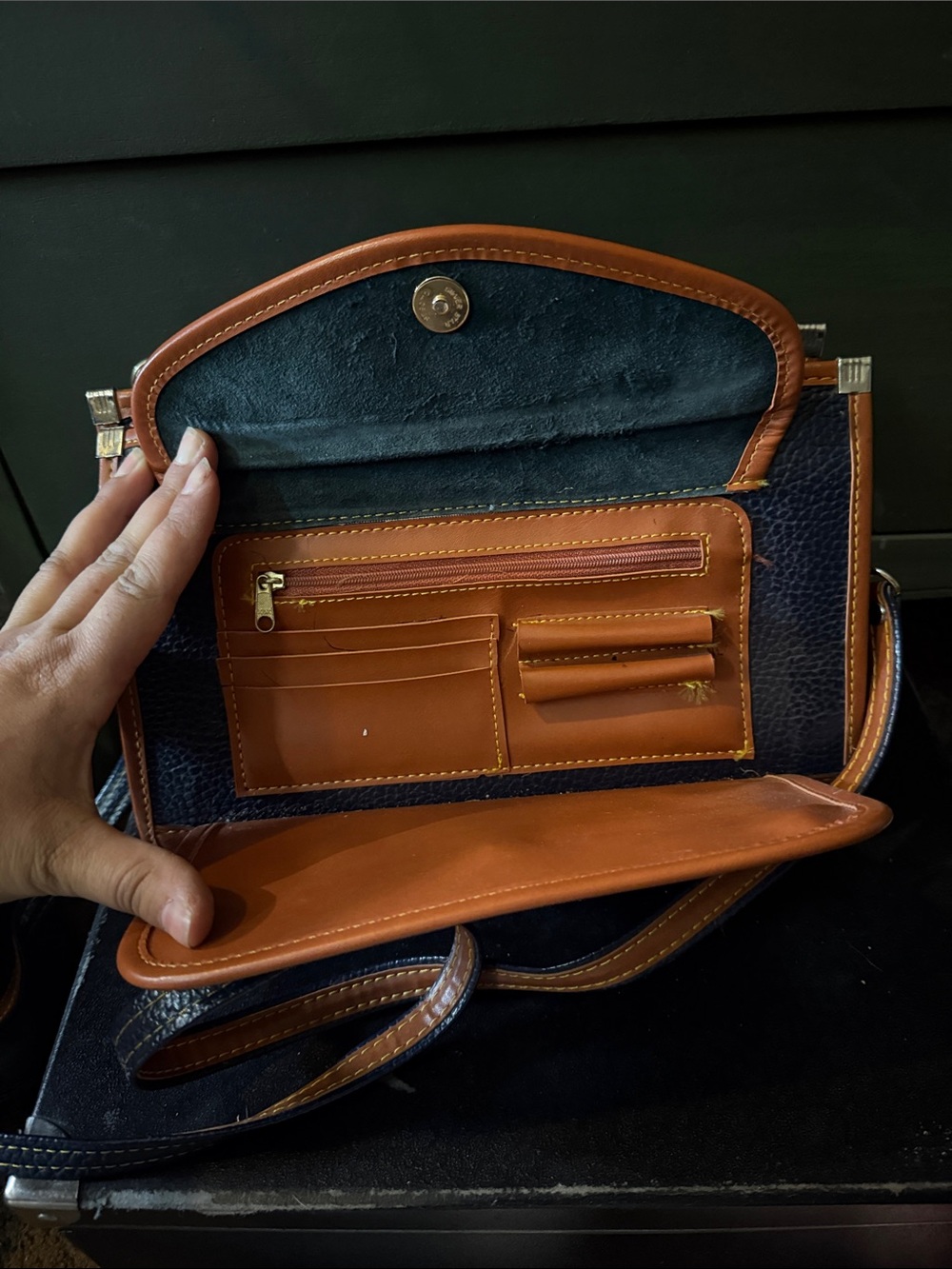 Dooney & Bourke Navy and Tan Pebbled Leather Purse - Picture 5 of 5